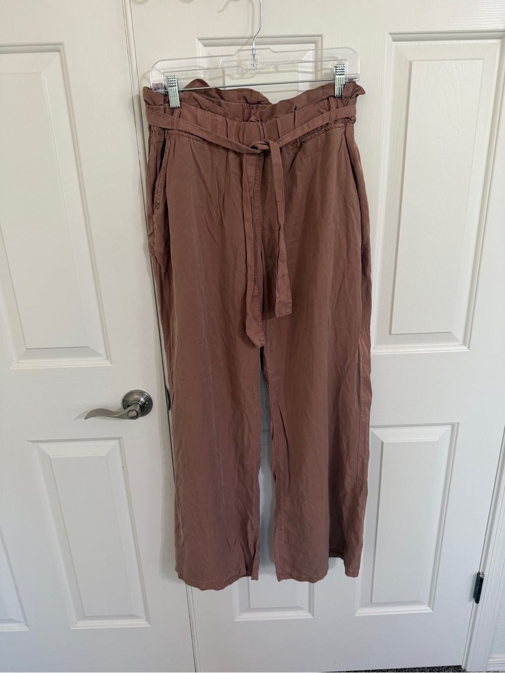 Thread & Supply L Mauve Brown Paperbag Waist Wide Leg Tie Belt Pants